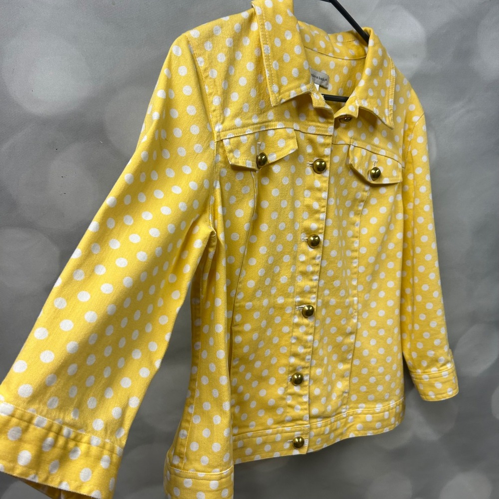 Christopher & Banks Yellow White Polka Dot Denim Jacket‎ Medium Gold Buttons - Picture 3 of 7